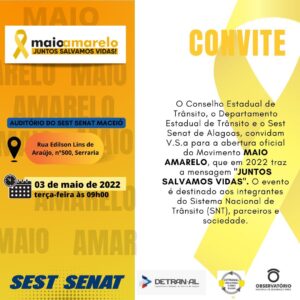 Read more about the article Sest Senat Maceió sediará abertura do Maio Amarelo de Alagoas