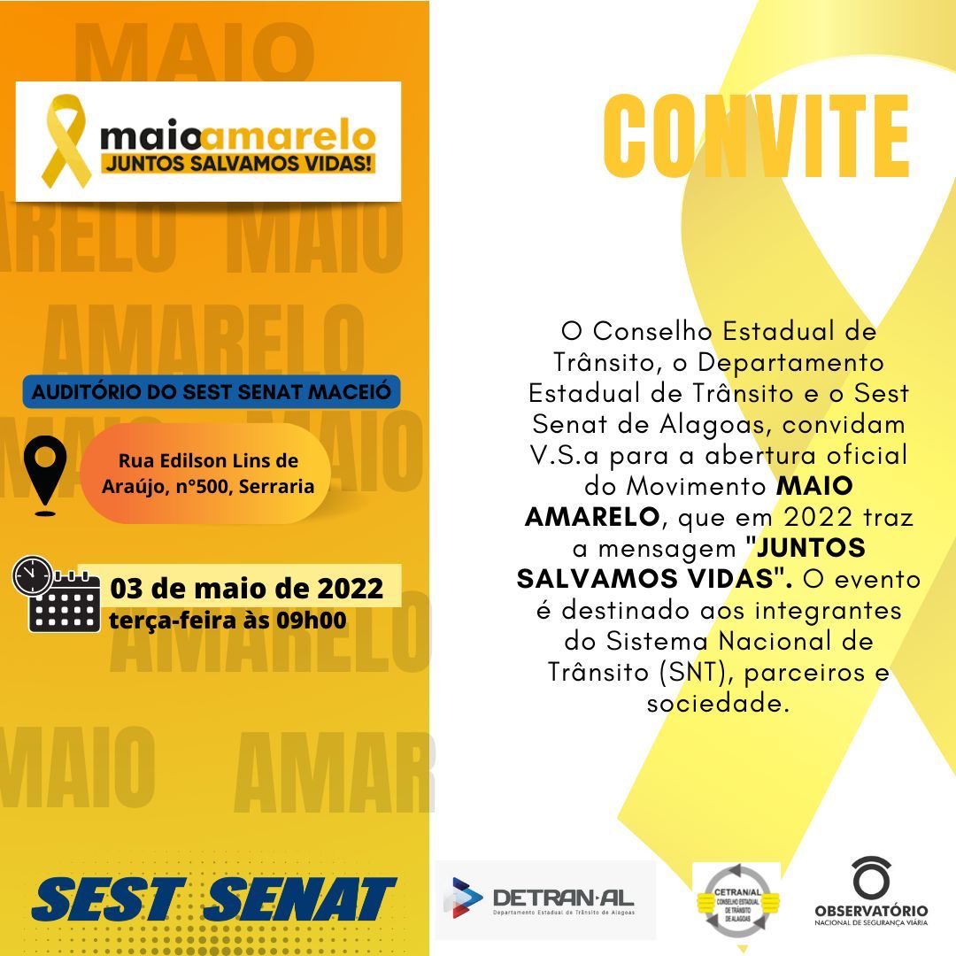 You are currently viewing Sest Senat Maceió sediará abertura do Maio Amarelo de Alagoas